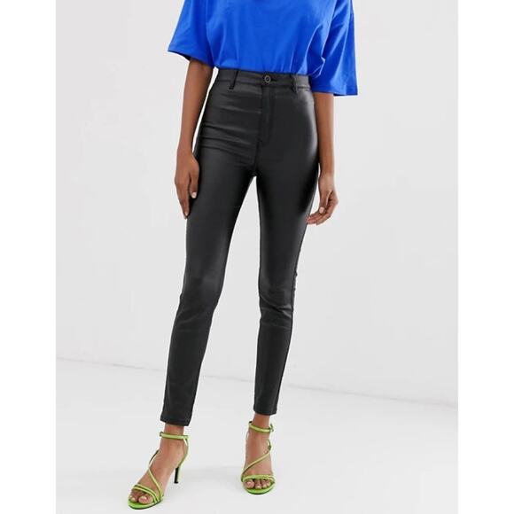 Stradivarius High Waist Coated Skinny Ankle Cropped Jeans Black size 10 - Picture 2 of 13